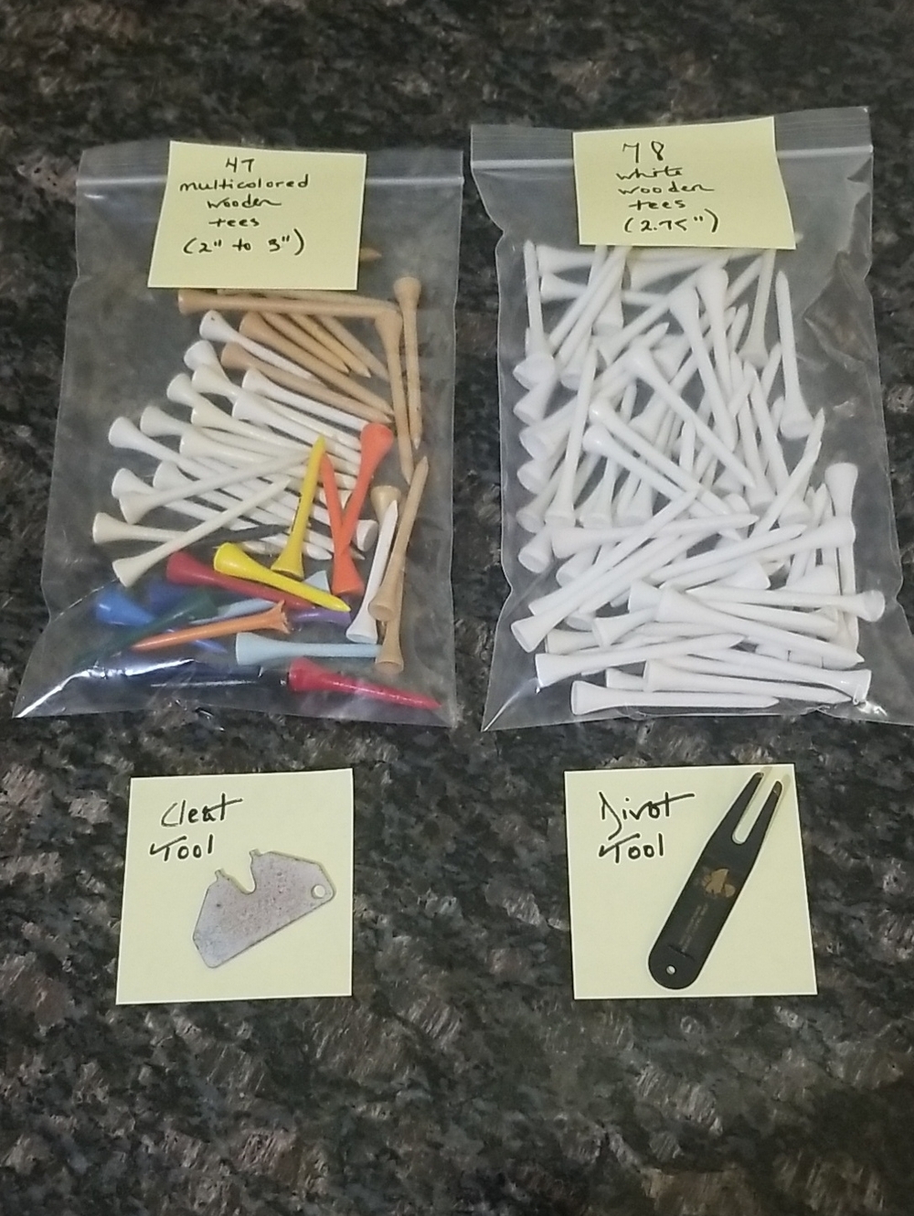 125 Multicolored and White Wooden Golf Tees (+ FREE tools)